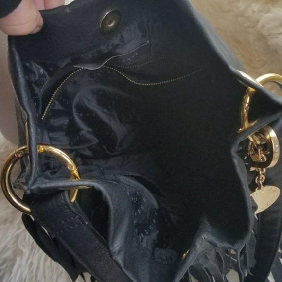 Stella & Jamie Black Leather Fringe Tote Handbag - Picture 4 of 6